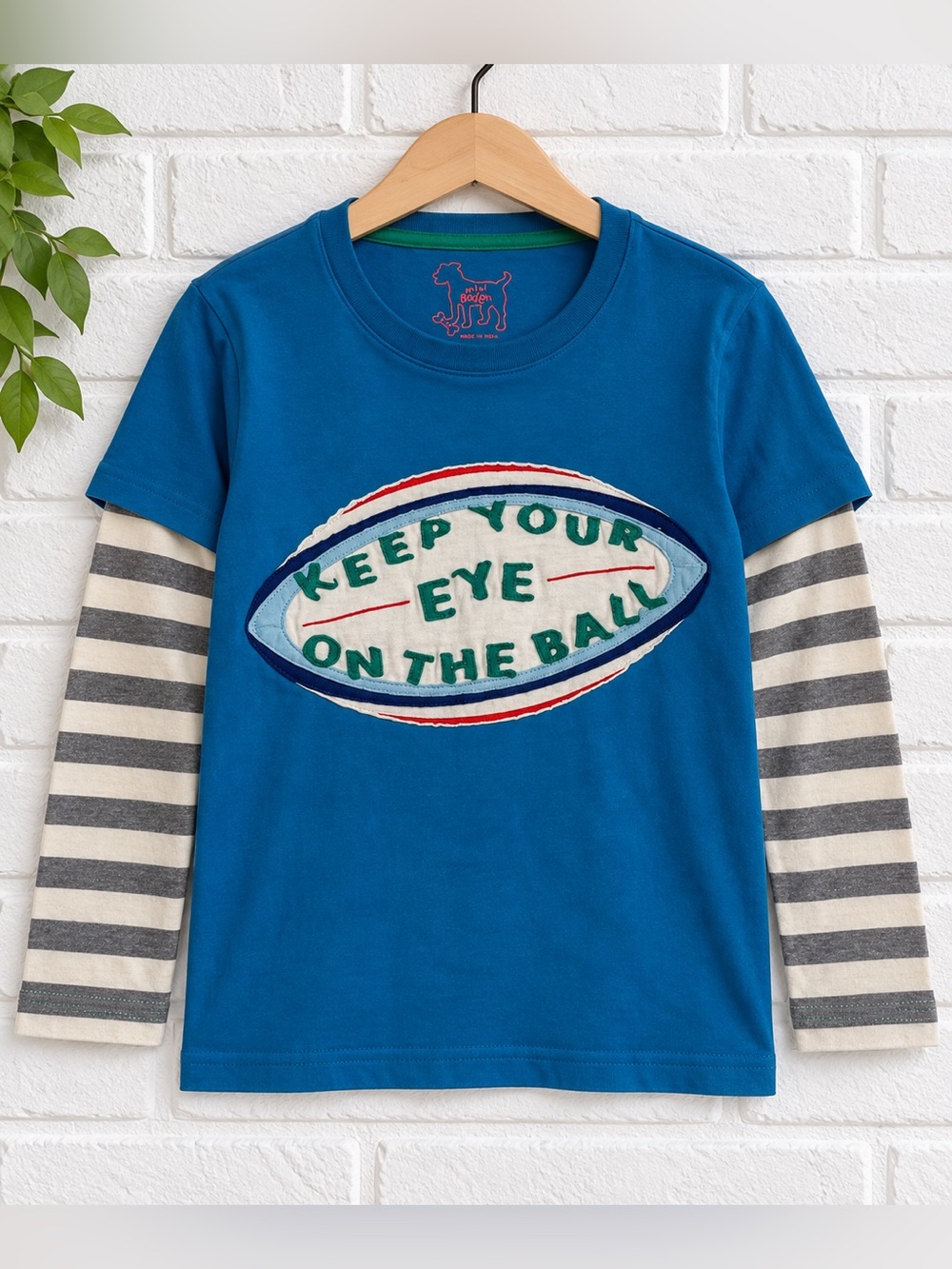 Mini Boden Boys 6/7 Rugby Football Shirt Layered Long Sleeve Blue Striped